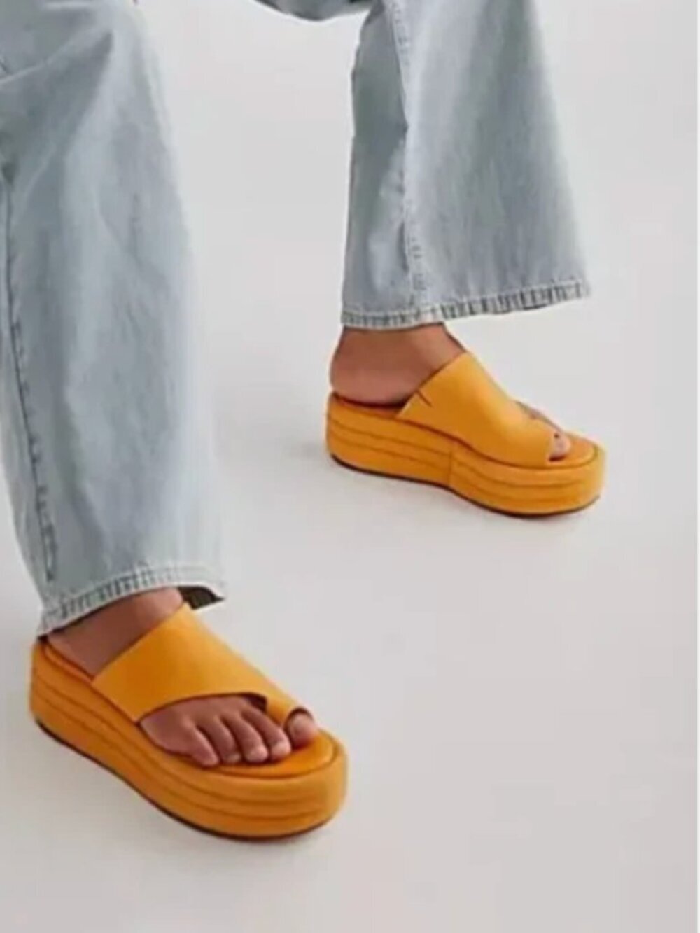 Free People Hayes Sandals Flatform Leather Platform Shoes Open Toe Orange Size 9